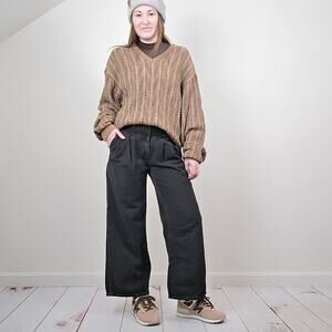 Vintage 80s 90s Chevron Wool Grandpa Sweater Tan Gray Large